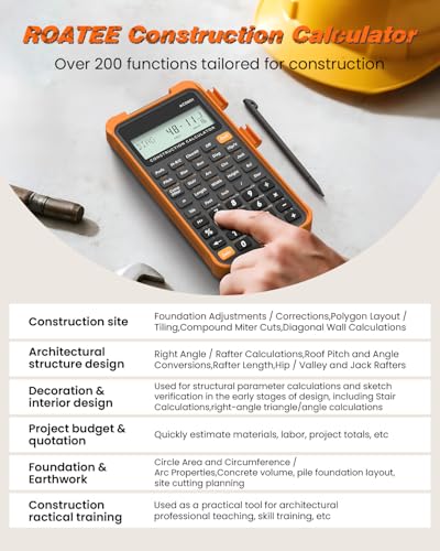Construction Calculator with Writing Tablet Industrial & Scientific ROATEE Engineering Calculator for Contractor, Concrete Pocket Feet-inch-Fraction Calculators for Carpenter, Framer, Remodeler