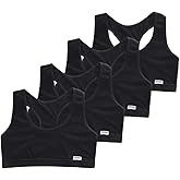 Training Racerback Bras 9-14 Years Girl's Starter Seamless Sports Cotton Bras Thin Soft Breathable Bra - 4 Pack (Black)