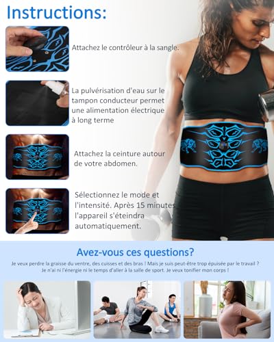 Electric Muscle Stimulator – Washable Electrostimulation Abdominal Belt, 8 Modes, 30 Levels, Rechargeable Portable Fitness Device, Suitable for Home, Office, Men and Women