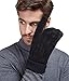 LETHMIK Mens Black Winter Gloves Suede Leather Knit Cuff with Warm Thick Fleece Lining Black