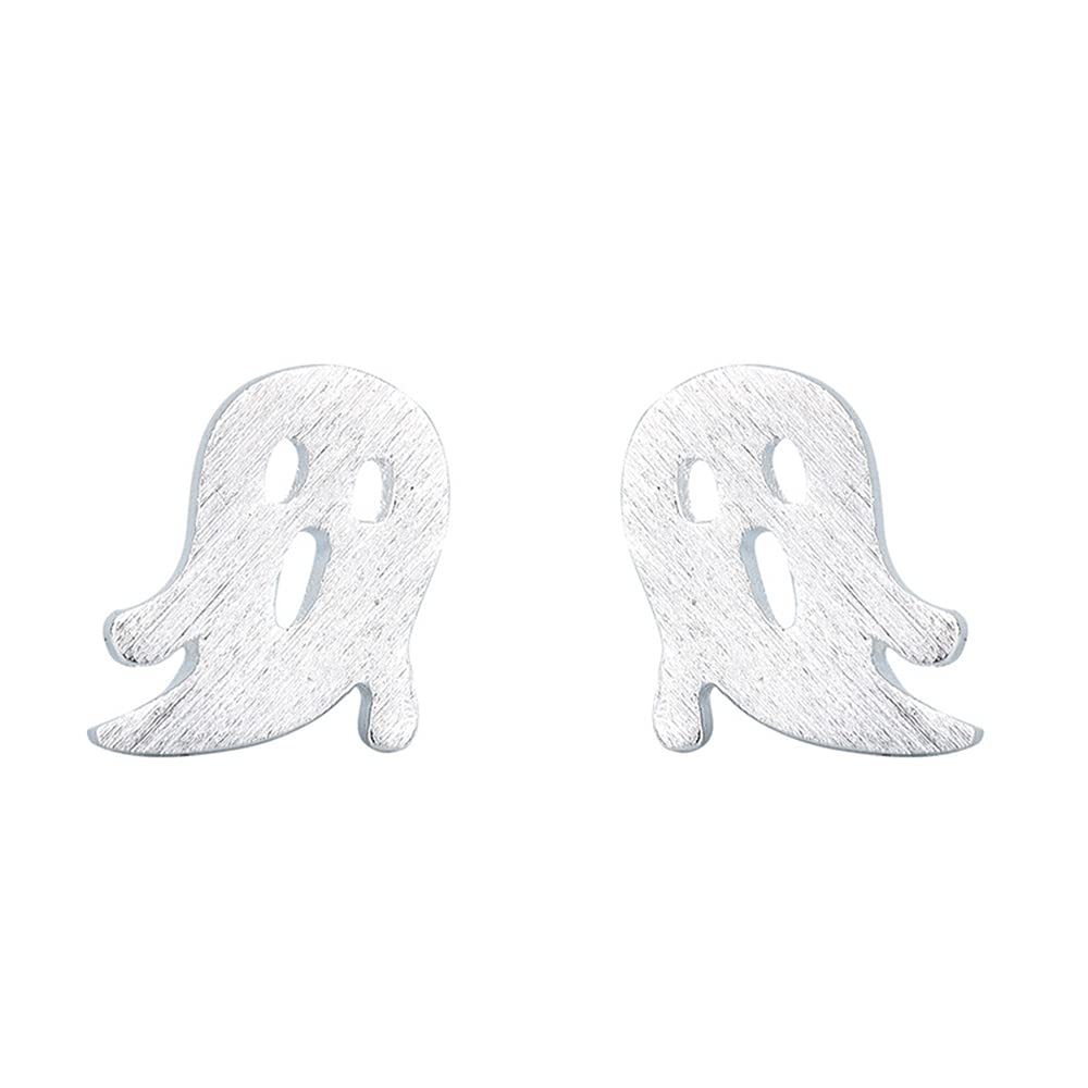 Tiny Ghost Stud Earrings S925 Sterling Silver for Girls Women Minimalist Small Cartilage Earring Studs Hypoallergenic Cute Jewelry Christmas Halloween Gifts BFF
