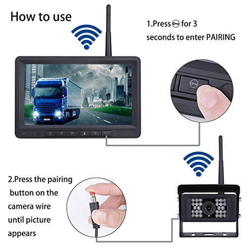 Digital Wireless Backup Camera System Kit HD Waterproof Strong Anti-interference 7 inch LCD With Night Vision Rear View Reversing Security Monitor Set For Truck/Trailer/Van/Bus/RV (7 inch) - Thumbnail 3