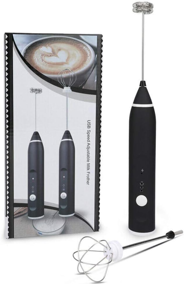 Adjsutable Milk Frother Handheld Electric Foam Maker with 2 Stainless Steel Whisks USB Rechargeable 3 Speed Drinks Mixer Battery Operated for Milk Coffee Juice Cream Chocolate Drink Bast Way for Homemade Drinks Handheld with Powerful High Speed Moto