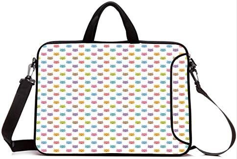 17" Neoprene Laptop Bag Sleeve with Handle,Adjustable Shoulder Strap & External Side Pocket,Cat,Colorful Pattern of Faces Kids Boys Girls Nursery Design Domestic Lovely Pets Meow Decorative,Multicol