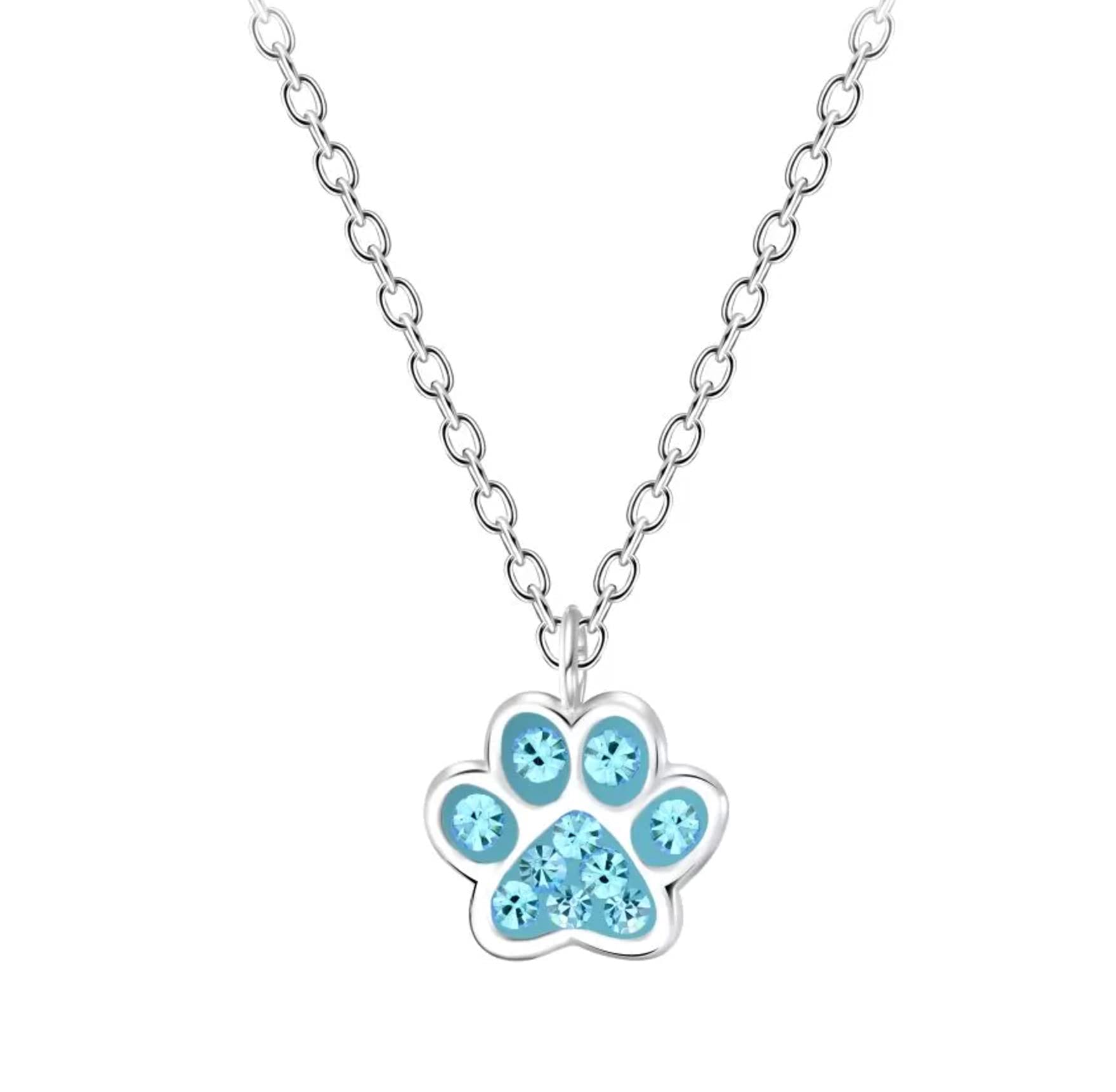 Katy Craig Blue Paw Print Necklace - Sterling Silver with Crystal Stones