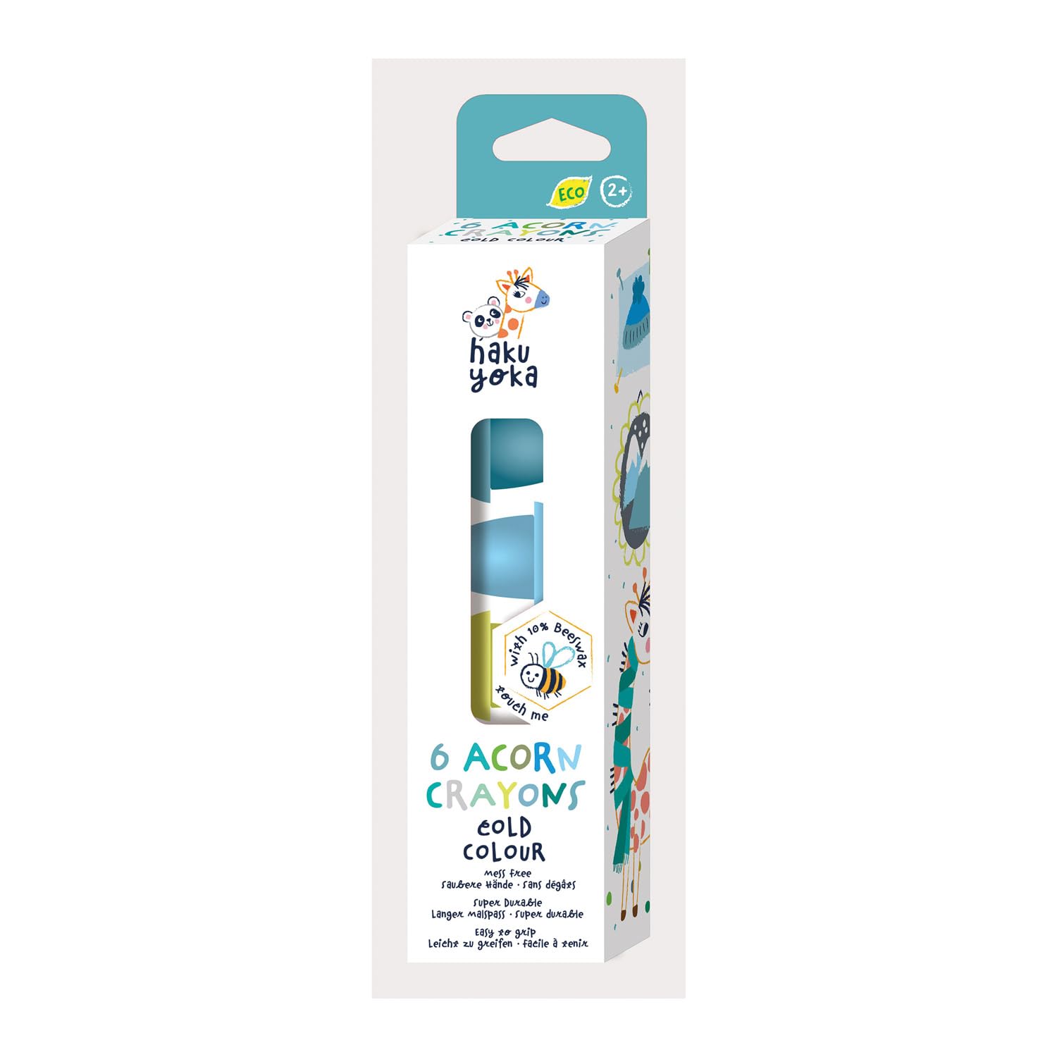 Haku Yoka 6 Acorn Crayons - Cold Theme, Super Durable and Easy to Grip Mess Free Crayons for Ages 2+, Natural Beeswax & Organic Mineral, Certified Safe Crayons