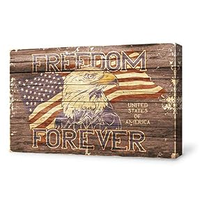 SIGNFORD Canvas Wall Art Wooden Background USA Flag...