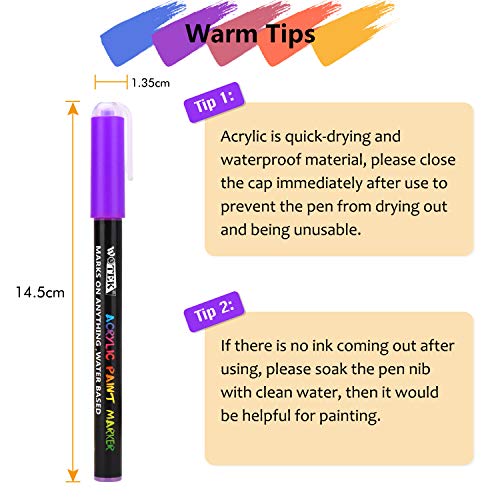 Stylos à peinture acrylique 18 couleurs Marqueurs à base d\'eau pour la pierre, la céramique, le verre, le bois, la toile, 0.7mm Pointe fine pour la peinture rupestre ou les projets de bricolage