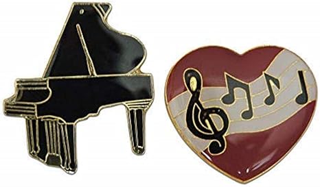 Novel Merk Pianst Pride Grand Piano & \u261b Music Heart Lot de 2 épingles à cravate en forme de c\u0153ur avec embrayage