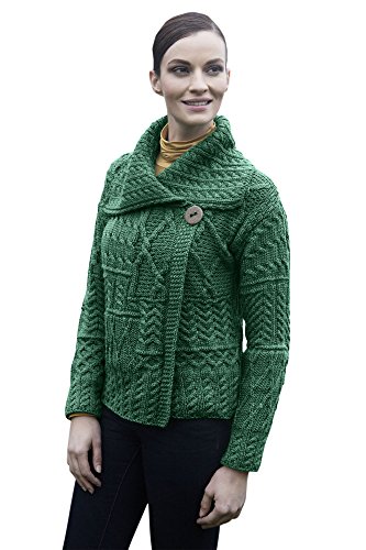 Ladies patchwork 1 button collar wool irish cardigan (l…