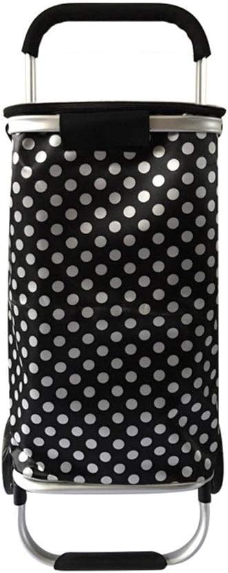 HgzBxL Portable Folding Aluminum Alloy Shopping Cart,Polka Dot Printed Laundry Utility Cart Grocery Stair Climbing Trolley Cart with Quiet 2 Wheels - Utility Carts (Color : Black, Size : Free Size)