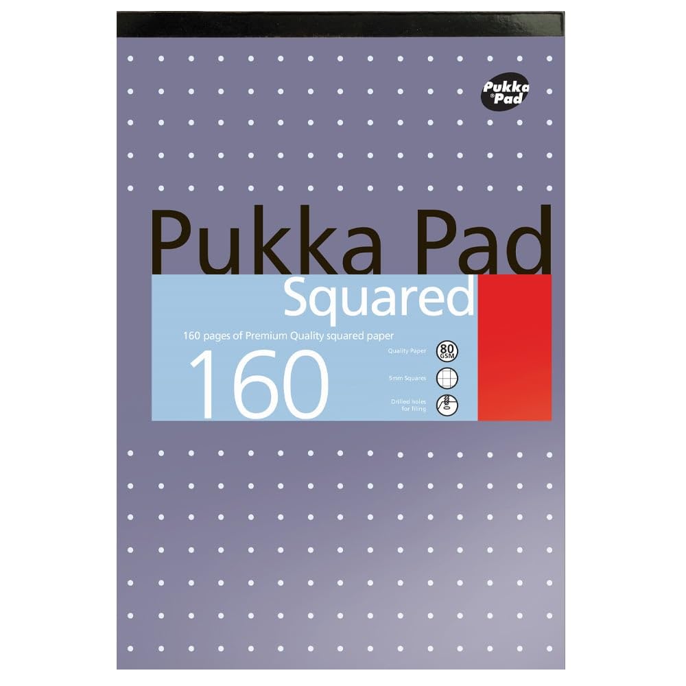 Pukka Pad A4 5mm Squared White Refill Pad, 160 Pages