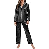 HPWUZK Women's Silk Satin Pajamas Set Long Sleeve Sleepwear Soft Pjs Set Two Piece Button Down Loungewear Pj Set