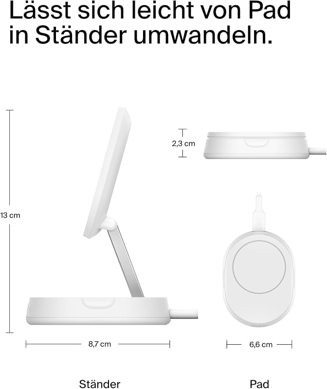 BoostCharge Pro induktive Ladestation 15W, Qi2-Ladegerät, kabelloses Ladegerät, kompatibel mit MagSafe, kabelloses Qi2-Ladestation für Apple iPhone 16/15/14/13/12, inkl. 20-W-Netzteil – Weiß