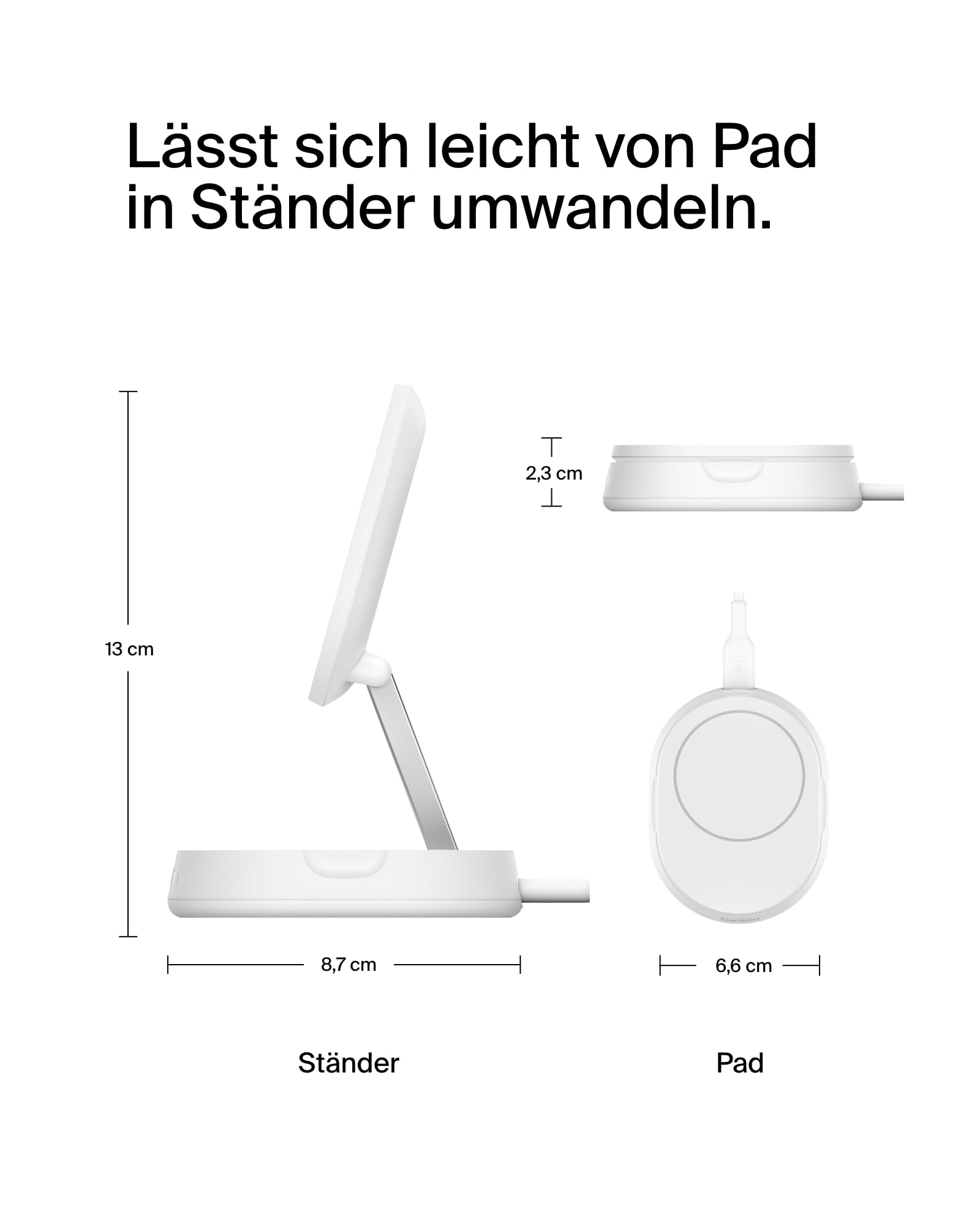 Belkin BoostCharge Pro induktive Ladestation 15W, Qi2-Ladegerät, kabelloses Ladegerät, kompatibel mit MagSafe, kabelloses Qi2-Ladestation für Apple iPhone 16/15/14/13/12, inkl. 20-W-Netzteil – Weiß 8