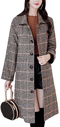 Suvotimo Women Wool Blend Trench Coat Button Down Long Sleeve Plaid Pea Coats