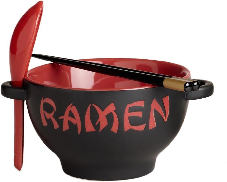 Amazon Com World Market Japanese Ceramic Ramen Bowl Set 4 Piece Red Dragon Noodle Bowl With Soup Spoon And Chopstick Soup Bowls For Noodle Soup Ramen Udon Miso Thai Curry Soba