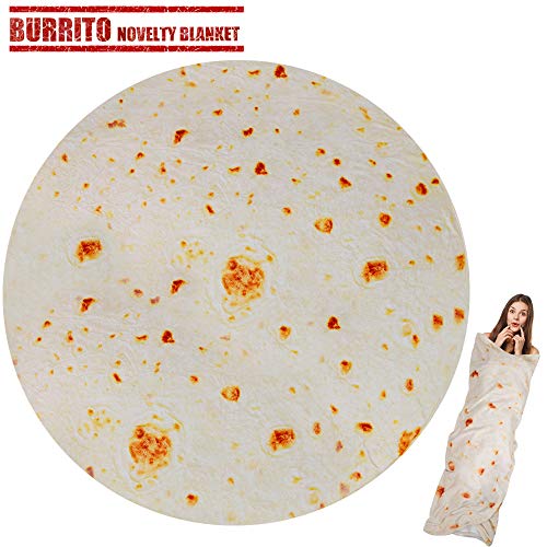 LetsFunny Burrito Tortilla Wrap Blanket, Burrito Wrap Novelty Blanket Tortilla Towel for Adults/Kids, Giant Round Beach Towel/Throw Blanket/Picnic Blanket (Yellow 2, 71.00)