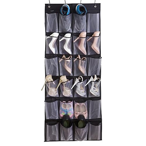 Misslo Sturdy Hanging Over the Door Shoe Organizer with 24 Large Mesh Pockets (Black) Home & Kitchen, Storage & Organization, Clothing & Closet Storage, Shoe Organizers, Over the Door Shoe Organizers