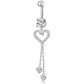 Lonyinlg 925 Sterling Silver Navel Rings, Dangle Belly Button Ring,Belly Piercing Jewlery, Clear CZ Navel Piercing Jewelry for Women Men