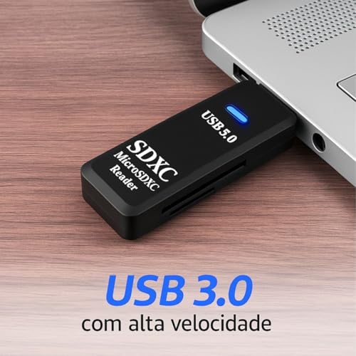 Leitor de Cartão SD e MicroSD USB 3.0 5Gbps Alta Velocidade, Compatível com SDXC SDHC TF, Adaptador Cartão de Memória para Notebook, PC, Windows 11/10, MacOS e Linux, Plug & Play