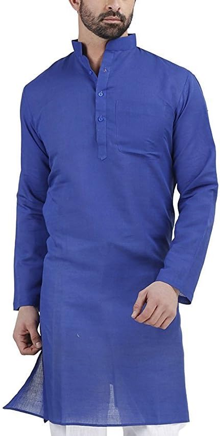 Royal KurtaMen's Linen Long Kurta (Blue, 42)