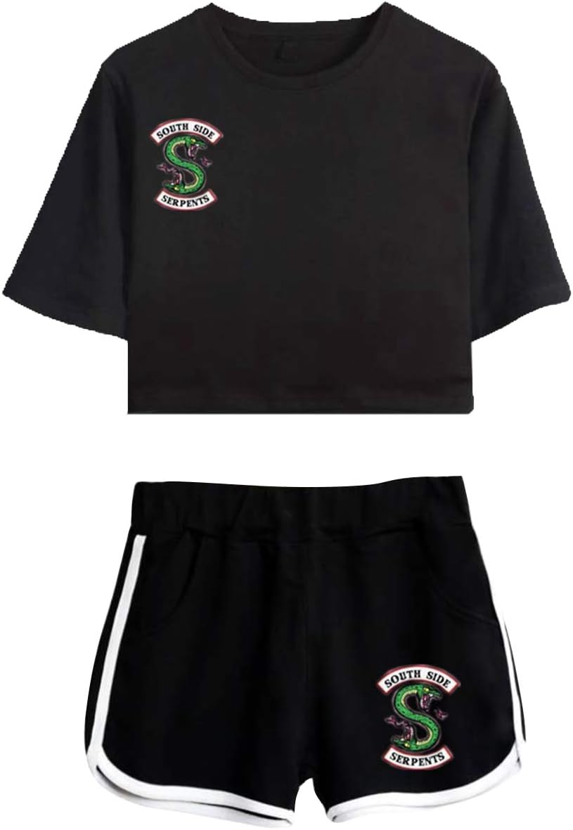 Riverdale Tops and Shorts Set, South Side Serpent Clothes Teen Girls T-Shirt Set Causal Sport Tracksuit Two Piece Suit Sales