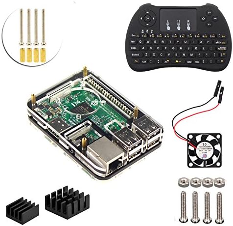 4 in 1 Starter Kit for Raspberry Pi 3 Model b ,5 Layers Case , Wireless Bluetooth Keyboard ,Cooling Fan , Heatsink (Black)