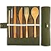 Tatuo 4 Set Bamboo Utensils Flatware Bamboo Travel Cutlery Set Reusable Bamboo Fork Spoon Knife Chopsticks Straws Metal Brush (Army Green, Beige)