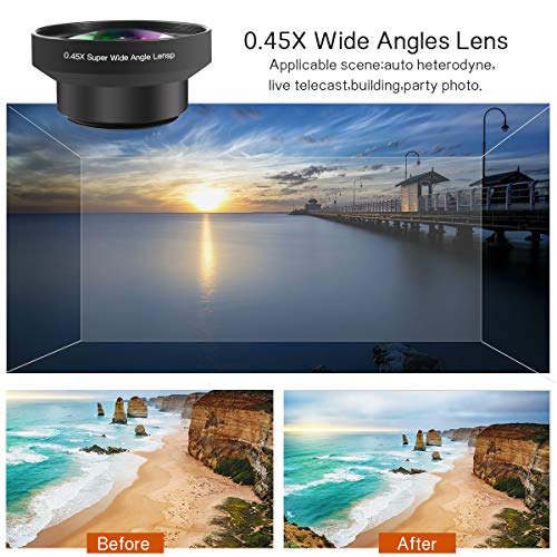 image for JISUSU 2019 Phone Camera Lens Kit, 0.45x Wide Angle Lens,230°Fisheye 