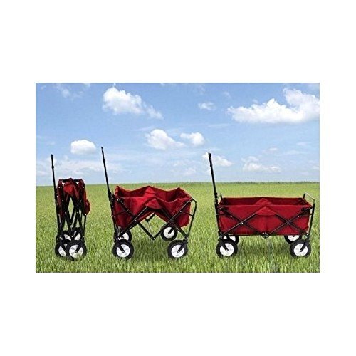 Kids-Red-Wagon-Pull-Along-Outdoor-Folding-Utility-Cart-With-Handle-Portable-Ride-In-Collapsible-Garden-Sports-