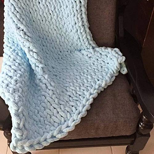 GY Chunky Knit Throw Blanket PomPoms Handwoven Breathable