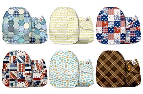 Mama Koala One Size Baby Washable Reusable Pocket Cloth Diapers, 6 Pack with 6 One Size Microfiber Inserts (Quilt Hunter)