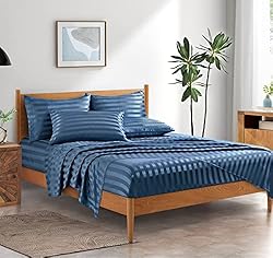 P Pothuiny 6-Piece Satin Sheets Striped