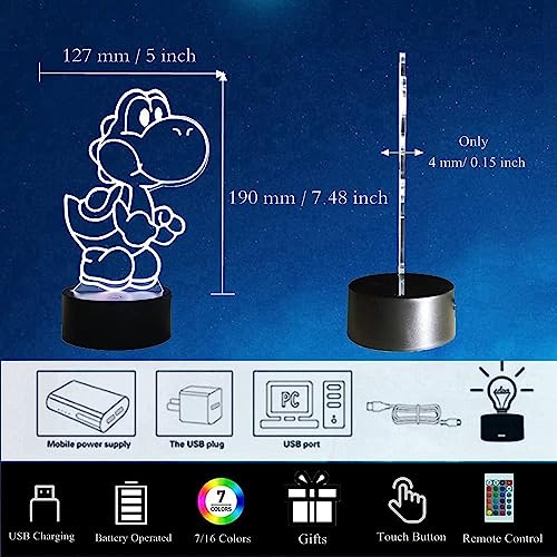 XOIDMIVCN Yoshi Night Light, Mario Lamp16 Color RGB Touch Remote Controller Yoshi Night Light Children\'s Room Decoration Table Lamp for Christmas Lighting Gift