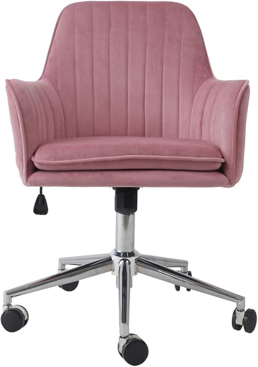 Amazon Com Ardico Home Office Chair With Middle Back Modern Design Velvet Desk Task Chair With Arms In Study Bedroom Pink Kitchen Dining