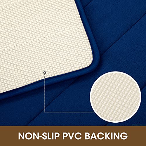 BYSURE Navy Blue Memory Foam Bathroom Rug Set 3 Piece Non Slip Extra