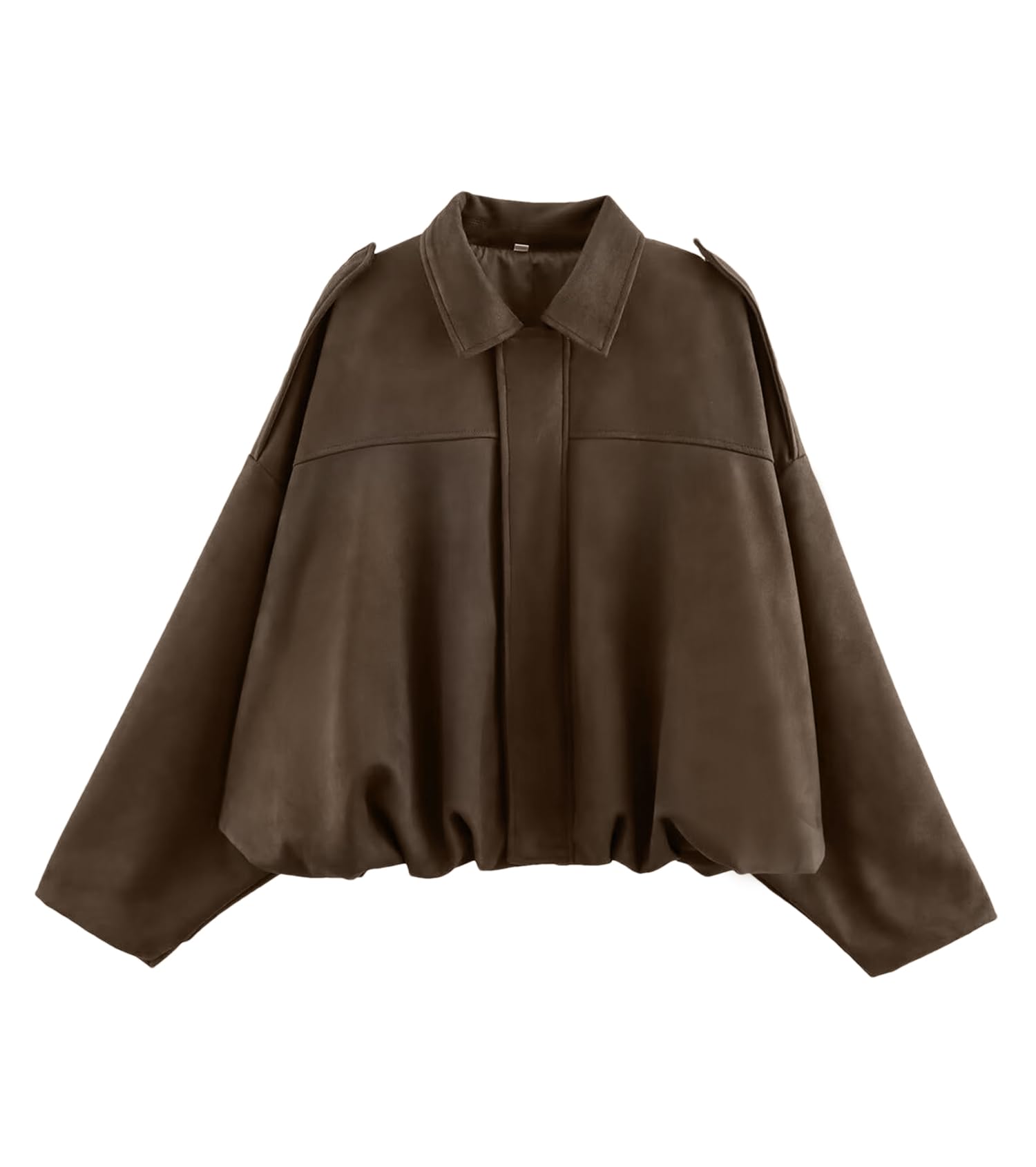 Photo 1 of Bnigung Womens Faux Suede Bomber Jacket Casual Lapel Pilot Cropped Coat Oversized Motorcycle Jackets 2025 Outerwear(Brown-S)