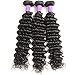 Miss Flower Deep Wave Bundles with Frontal (14 16 18+12 frontal), Deep Curly Virgin Hair Extensions Bundles And Frontal Peruvian Human Hair 3 Bundles with Ear To Ear Lace Frontal Natural Color