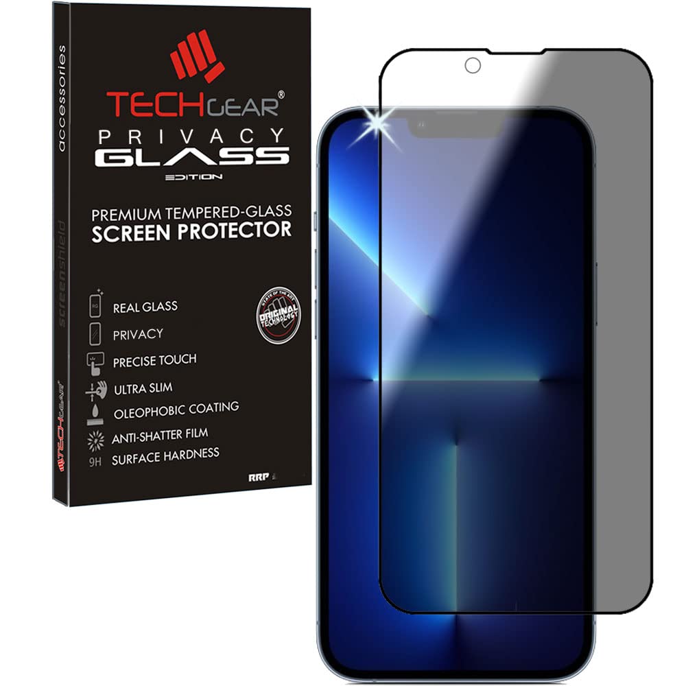 TECHGEAR Privacy Screen Protector for iPhone 17e (2026), 16e (2025), iPhone 14, 13 & 13 Pro - 3D Full Coverage Anti Spy Tempered Glass [Full Adhesion]