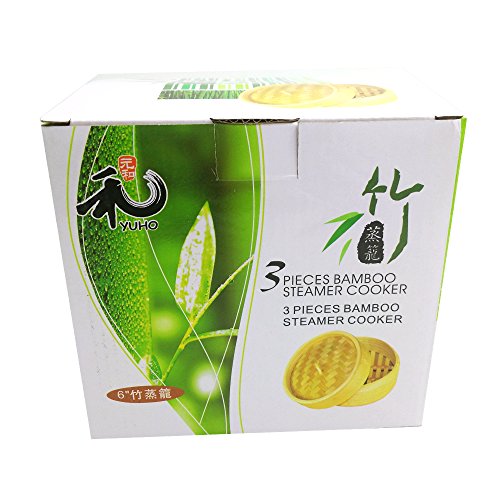 Yuho Asian Kitchen Bamboo Steamer 6-Inch Perfect for Steaming Food Support Healthy Lifestyle 100% Eco-friendly Product