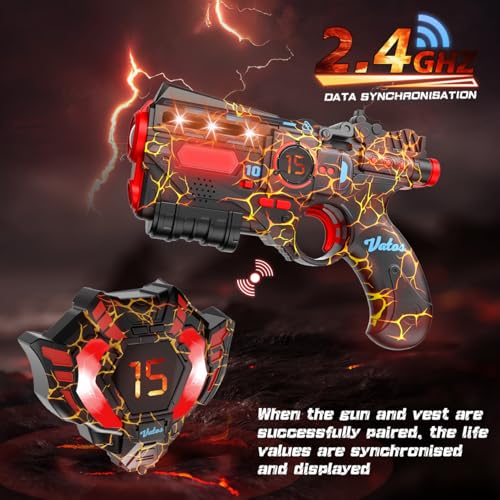 VATOS Rechargeable Laser Tag 4 Players - 4 Guns and 4 Jacket Sensors Fully Synchronized with 2.4GHz Data - Toys and Birthday Ideas Laser Tag Gun for Kids