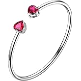 beautlace Birthstone Double Heart Adjustable Bracelets Silver Plated Birth Stone Open Bracelets Birthday Gifts Jewelry for and Women KB0018