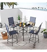 LOKATSE HOME 5 Piece Patio Dining Set Tesling Swivel Chairs with Glass Square Table Outdoor Furni...