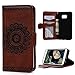 S6 Edge Case, Galaxy S6 Edge Wallet Case Premuim PU Leather 3D Retro Embossed Totem Flower Case Ultra Slim Shockproof TPU Inner Bumper with Magnetic Clip & ID/Credit Card Holders by Badalink - Brown