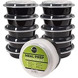 DuraHome - Round Meal Prep Containers with Lids 28oz. Pack of 10 BPA-Free Round Microwaveable Black Plastic Food Storage Container