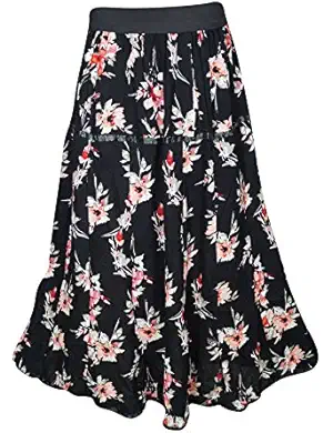 Womens Long Skirts Evelyn Carnation Printed Rayon Summer Vacation Flare Gypsy Skirt S/M