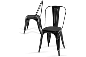 SOLEGGIATA Metal Dining Chair Set of 2 Stackable Indoor Outdoor Industrial Vintage Chairs Obsidian Black Color