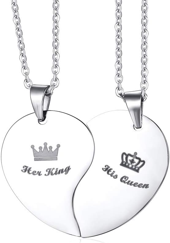 Partner Matching Couple Necklace His Queen Her King Necklaces Loving Valentine's Day Gifts Birthday Anniversary Pendant Gift