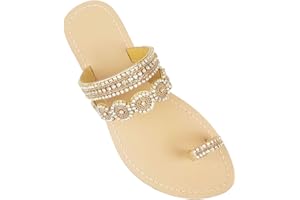 AIJIVOU Women's Rhinestone Flat Sandals, Women Flip Flops with Clip Toe RingBeadeed Rhinestone Crystal Jeweled Sandal Shoes for Summer Beach Oceanside Holiday Outdoor